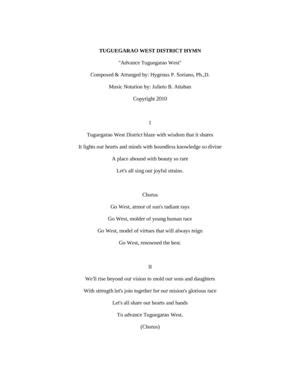 Tuguergaro City Hymn (English version) lyrics .